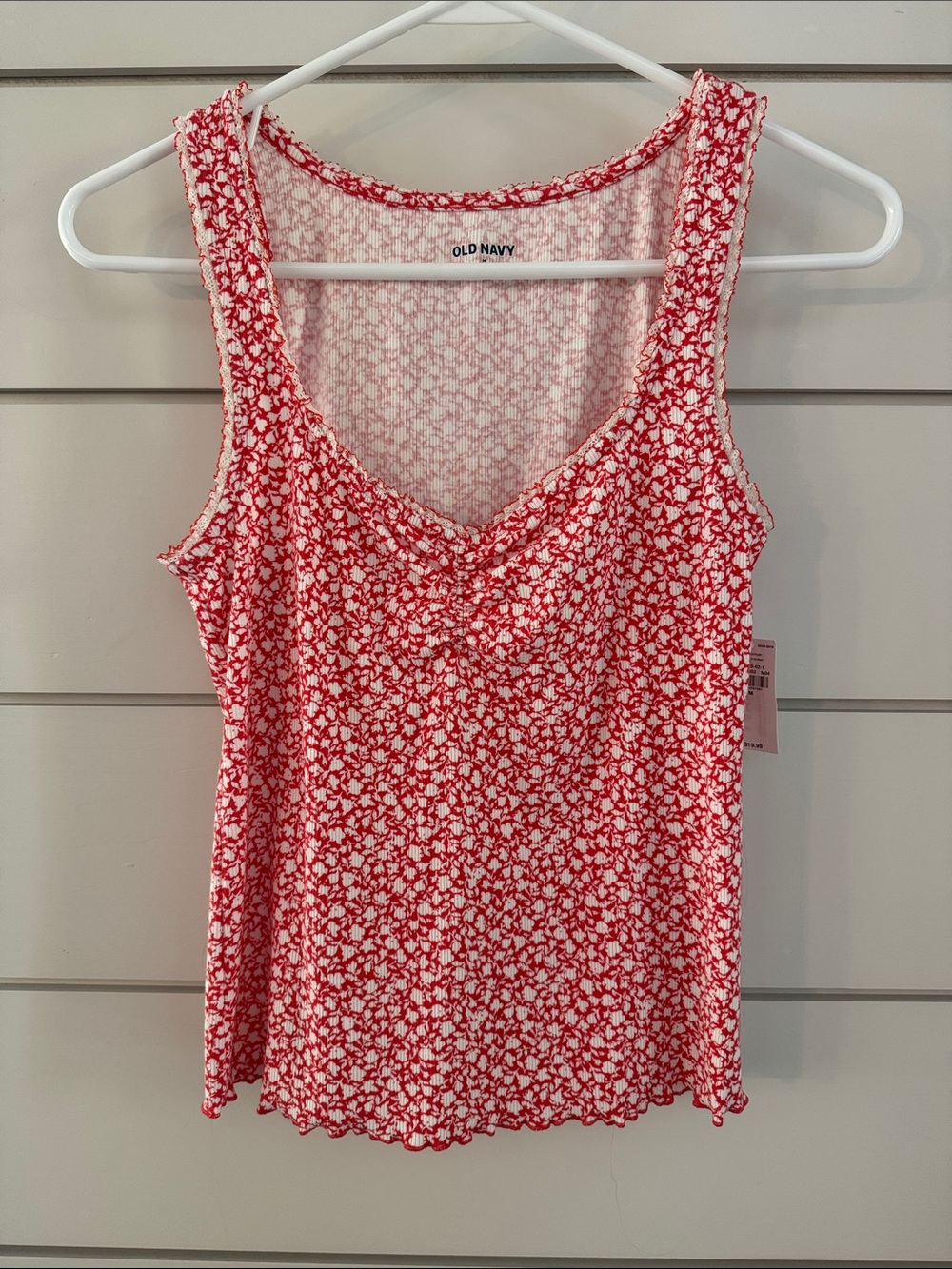 Old Navy Red & White Floral Tank Top